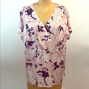 Talbots Pink Navy Blue White Silk Blend Blouse 18W